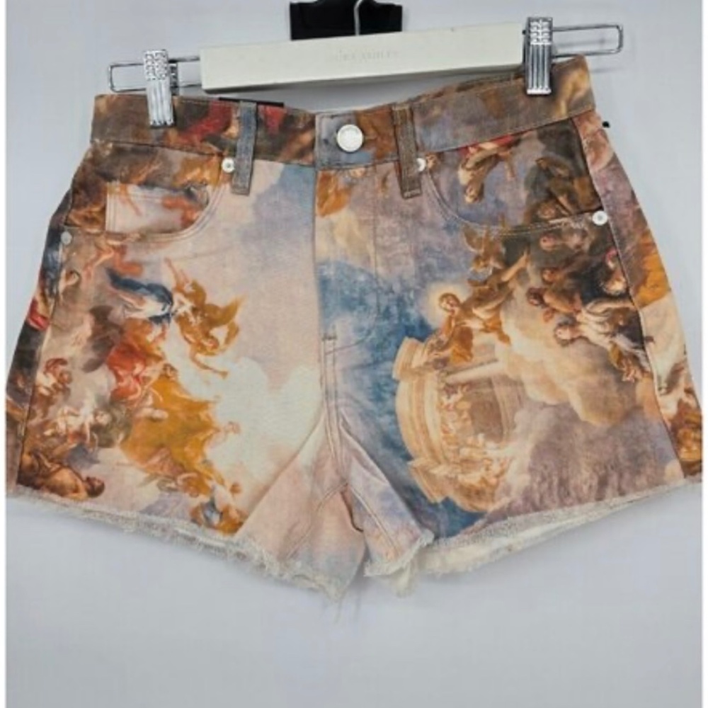 Blank NYC Size 25 Womens Jean Shorts The Barrow Cherub Angel Print